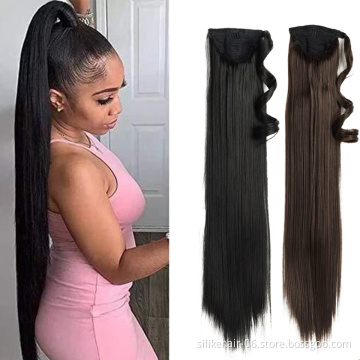 24 inch Black Long Straight Drawstring Ponytail Hairpiece With Hairpins Pony Tail Women Synthetic Ponytail Hair Extensions